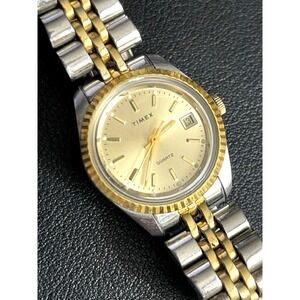 TIMEX Two Tone Watch Classic Womens Quartz Analog Date WORKS
